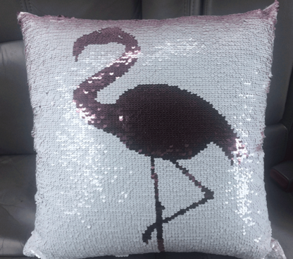 Wholesale reversible Sequins Swan Pillow 40-40cm Purple and White
